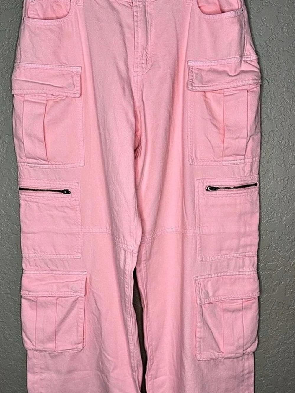 Alice + Olivia Cay Baggy Denim Cargo Pants Pink Waist 32